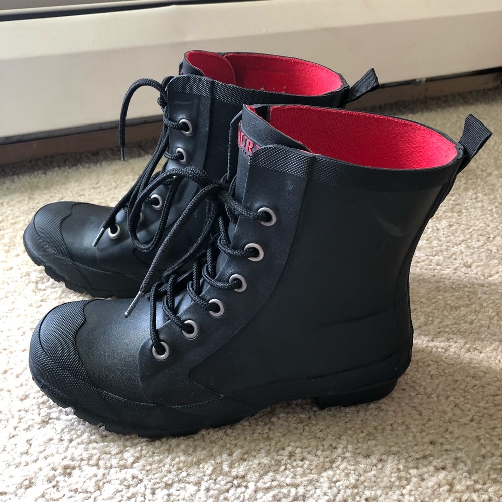 Ralph Lauren Black Mikenna-Bo-Rai Rubber Rain/Winter Boots Lace-Up Size 6b